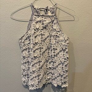 Adiva Floral Lace Halter Top - Blue and White